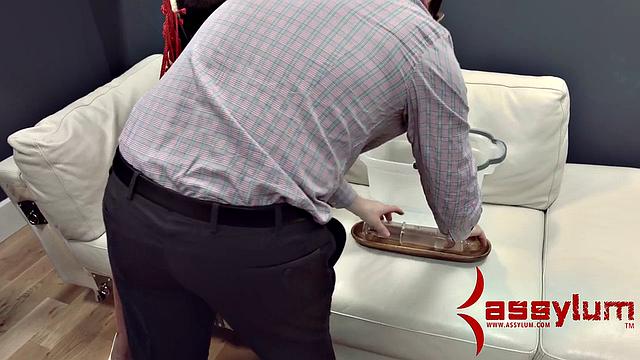 A kinky teen get dominated and face fucked while bound and wearing a mask