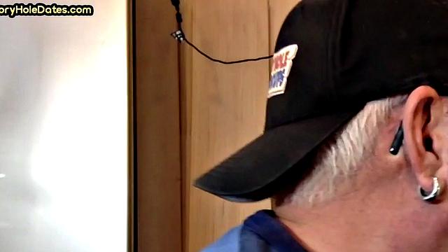 Gloryhole DILF barebacked at home after BJ in closeup