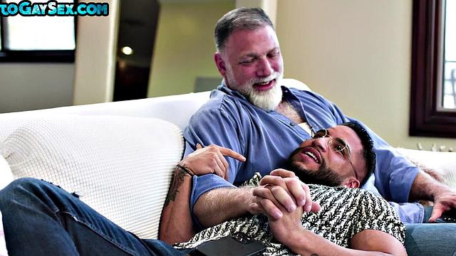 Inked and pierced hunk fucked in 3way by BF and daddy