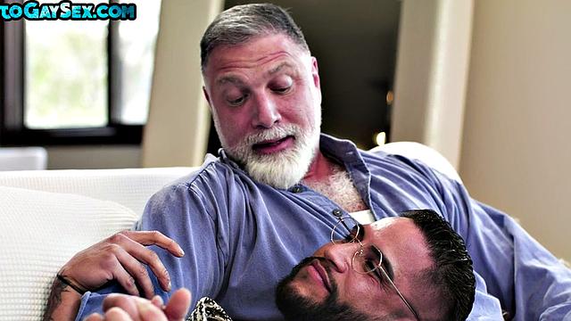 Inked and pierced hunk fucked in 3way by BF and daddy