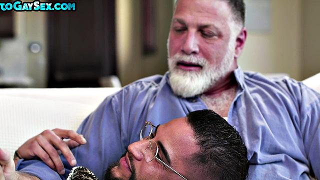 Inked and pierced hunk fucked in 3way by BF and daddy