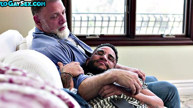 Inked and pierced hunk fucked in 3way by BF and daddy