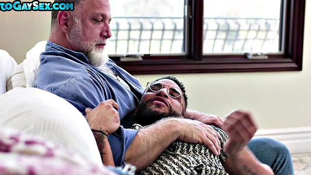 Inked and pierced hunk fucked in 3way by BF and daddy