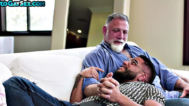 Inked and pierced hunk fucked in 3way by BF and daddy