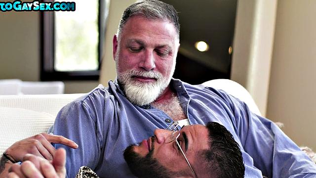 Inked and pierced hunk fucked in 3way by BF and daddy