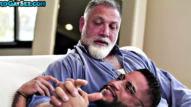 Inked and pierced hunk fucked in 3way by BF and daddy