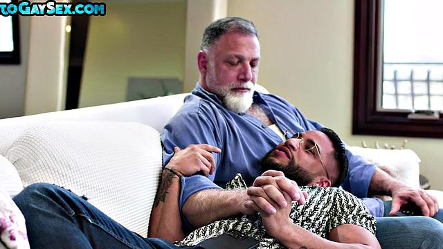 Inked and pierced hunk fucked in 3way by BF and daddy