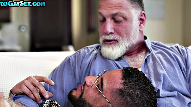 Inked and pierced hunk fucked in 3way by BF and daddy