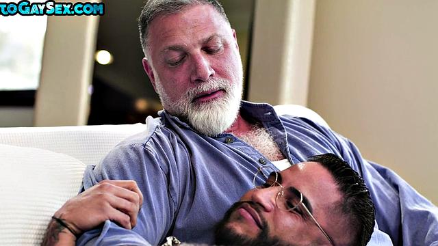 Inked and pierced hunk fucked in 3way by BF and daddy