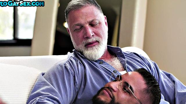 Inked and pierced hunk fucked in 3way by BF and daddy