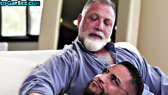 Inked and pierced hunk fucked in 3way by BF and daddy