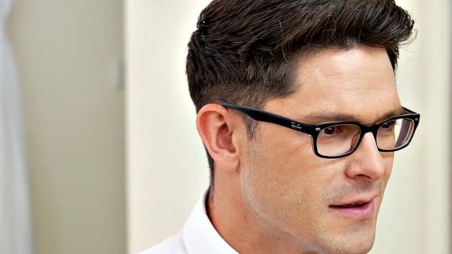 Geeky stud dominated by coed before fisted in classroom