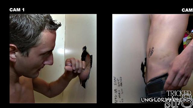 Cocksucking gloryhole gay made straight guy cum in his mouth