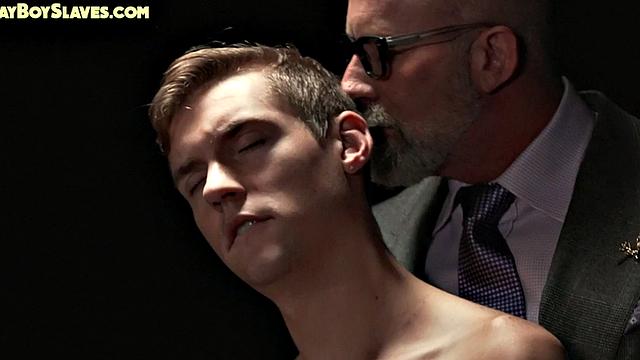 Oiled 21yo toyed with dildo by dominant DILF