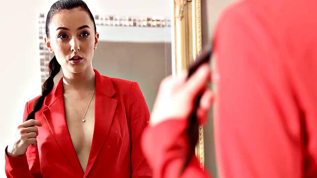 Dominant brunette in black pantyhose uses big toy to impress girlfriend