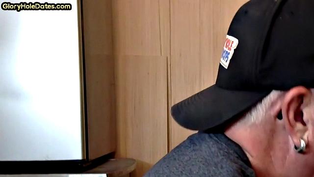 Gloryhole DILF sucks neighbor cock in closeup