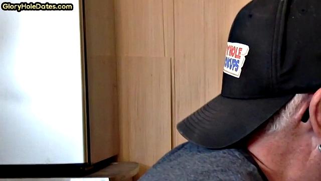 Gloryhole DILF sucks neighbor cock in closeup