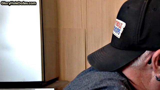 Gloryhole DILF sucks neighbor cock in closeup