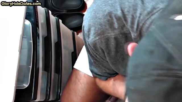 Gloryhole DILF sucks neighbor cock in closeup