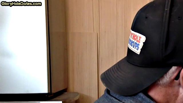 Gloryhole DILF sucks neighbor cock in closeup