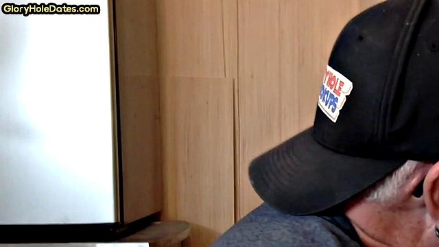 Gloryhole DILF sucks neighbor cock in closeup