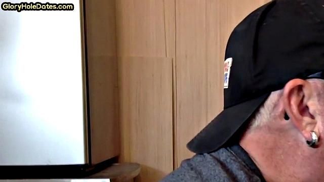 Gloryhole DILF sucks neighbor cock in closeup