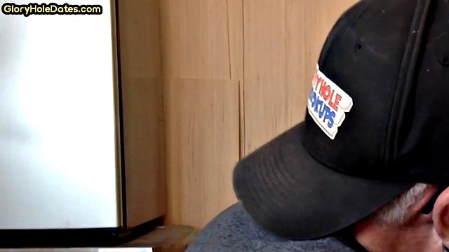 Gloryhole DILF sucks neighbor cock in closeup