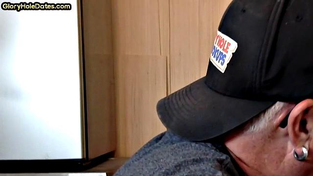 Gloryhole DILF sucks neighbor cock in closeup