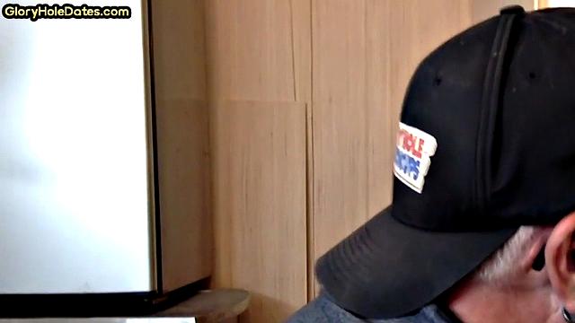 Gloryhole DILF sucks neighbor cock in closeup