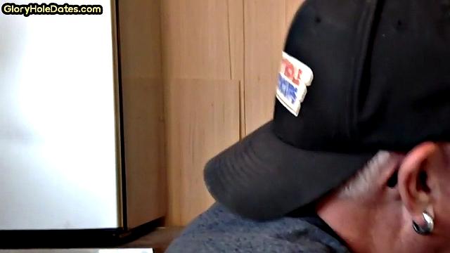 Gloryhole DILF sucks neighbor cock in closeup