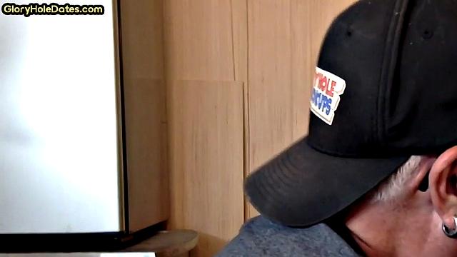 Gloryhole DILF sucks neighbor cock in closeup