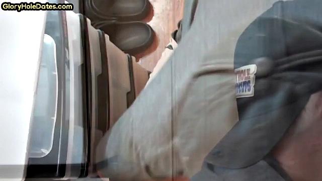 Gloryhole DILF sucks neighbor cock in closeup