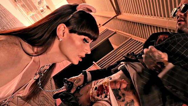 Lingerie tgirl deepthroats and toys asshole in erotic scene