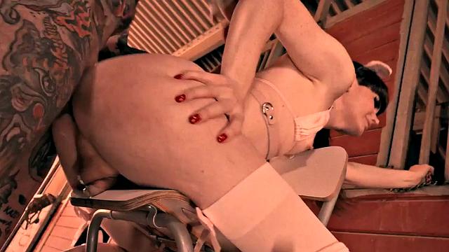 Lingerie tgirl deepthroats and toys asshole in erotic scene