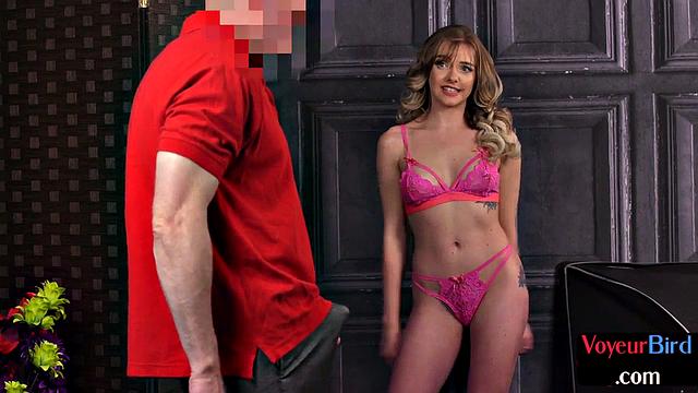 Lingerie voyeur watches him cum while wanking