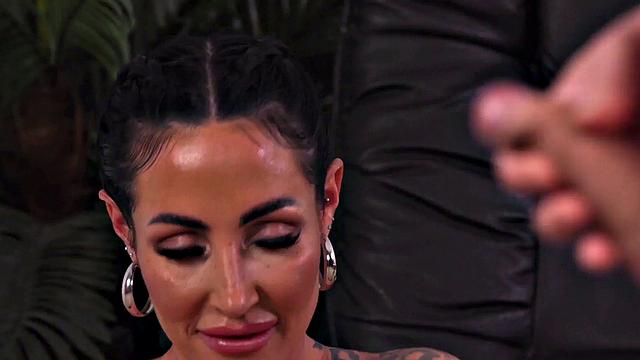 Teasing voyeur secretary watches wanker cum hard