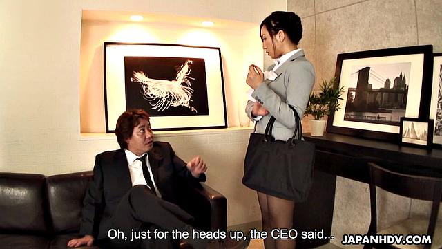 Lovely brunette, Ayumi Wakaba might enjoy an office threesome