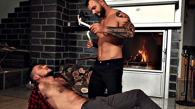 Tattooed muscle gay penetrates guy in anal hole