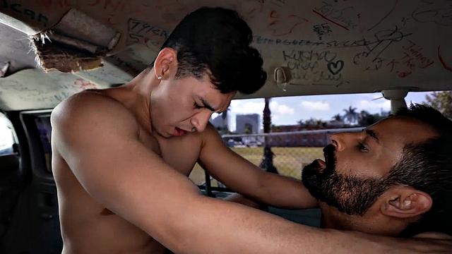 Fooled amateur jock fucks gay stud in outdoor van