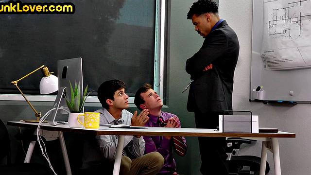 White workers barebacked in office 3some by Black boss