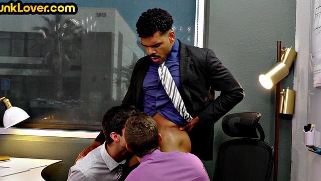 White workers barebacked in office 3some by Black boss