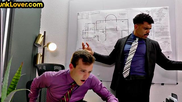 White workers barebacked in office 3some by Black boss