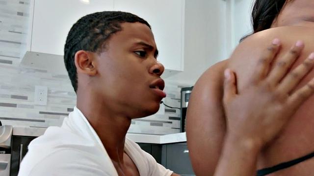 Curvy black stepmom humped by short guy after face sitting