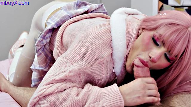 College uniform femboy fucked in butt by jock BF