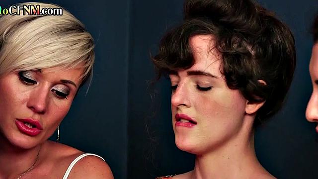 CFNM British babes give group handjob to lucky guy