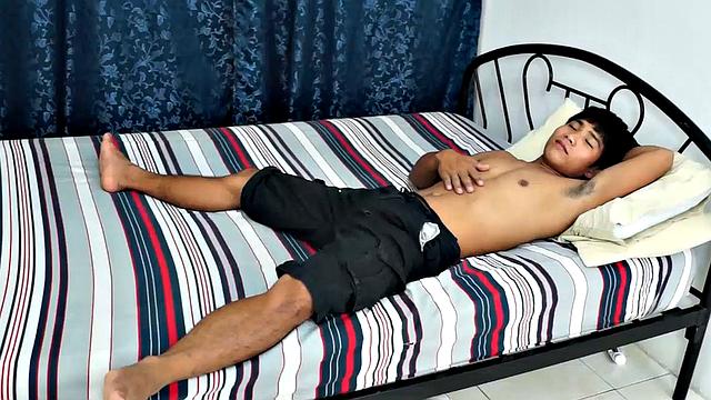 Jesse Rivera goes solo to show off his wide Asian boy feet. He's wearing white Nike's and watch him strip off and give a little self-tickle.