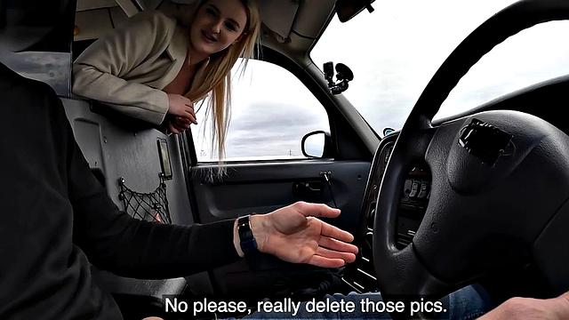 Cockhungry taxi slut fucked in stockings in car
