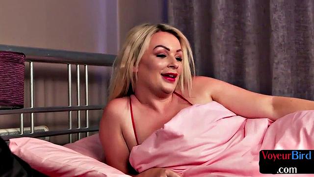 Busty femdom MILF teases her BF as he jerks off till cumshot