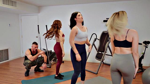 Blonde hottie with brown hair gets her throat fucked in doggystyle POV