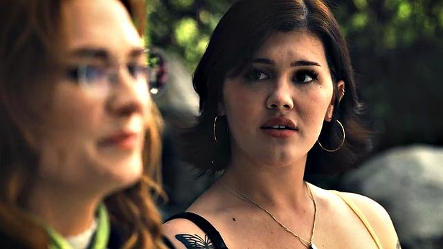 Tattooed trans seduces hairy female before eating her out